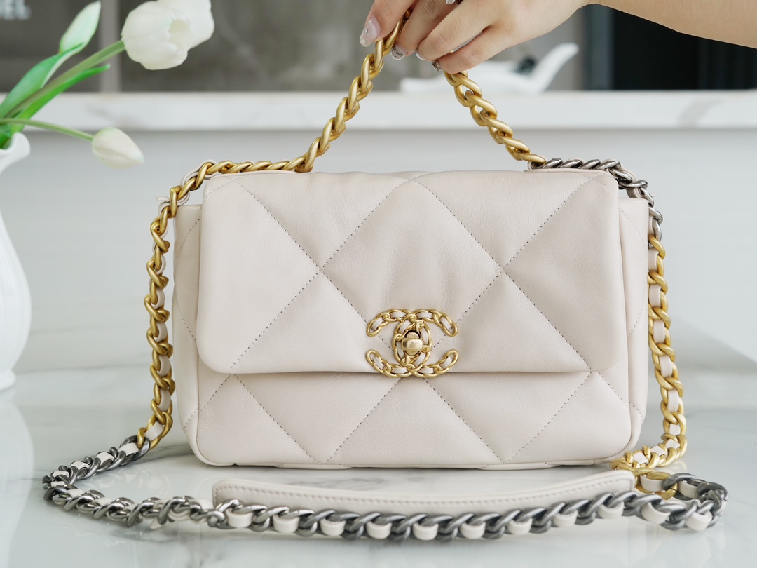 Chanel 19 Bag, Small, Beige, Lambskin  