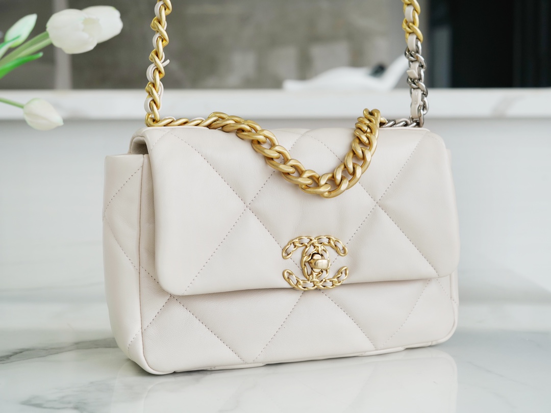 Chanel 19 Bag, Small, Beige, Lambskin  