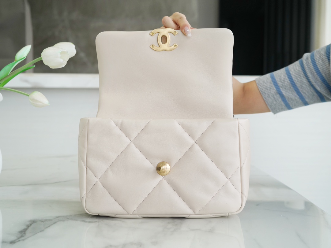 Chanel 19 Bag, Small, Beige, Lambskin  