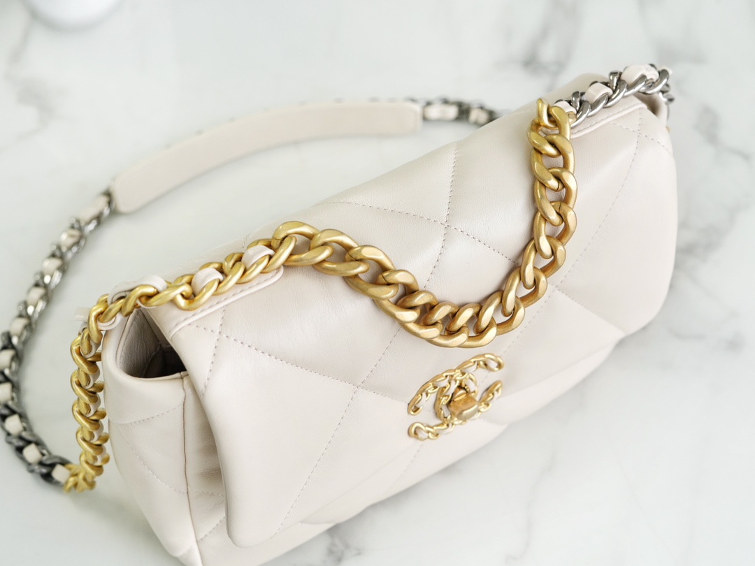 Chanel 19 Bag, Small, Beige, Lambskin  