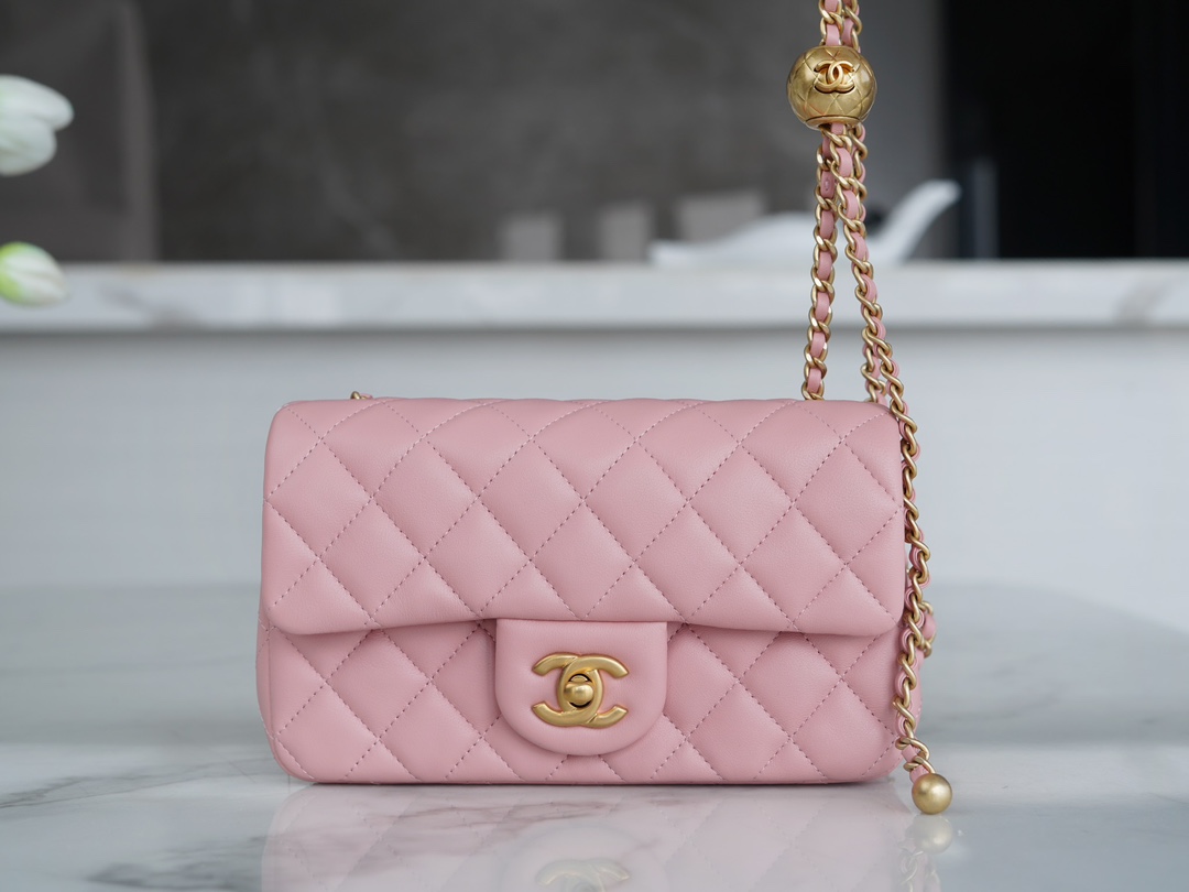 Chanel 23K Metal Ball Mini Boy Bag, Pink  