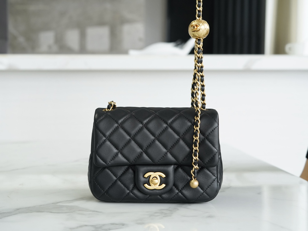 Chanel 23C Metal Ball Boy Bag, Black, Lambskin  