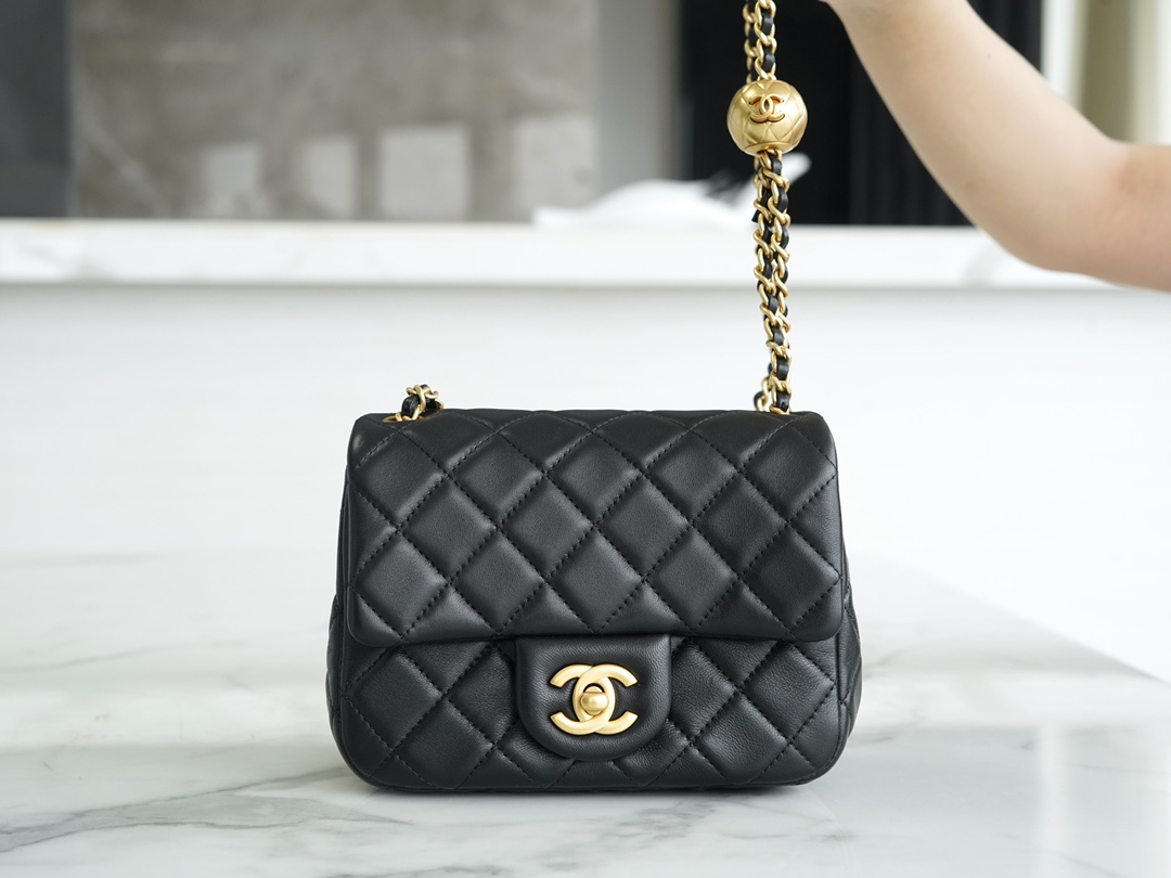 Chanel 23C Metal Ball Boy Bag, Black, Lambskin  