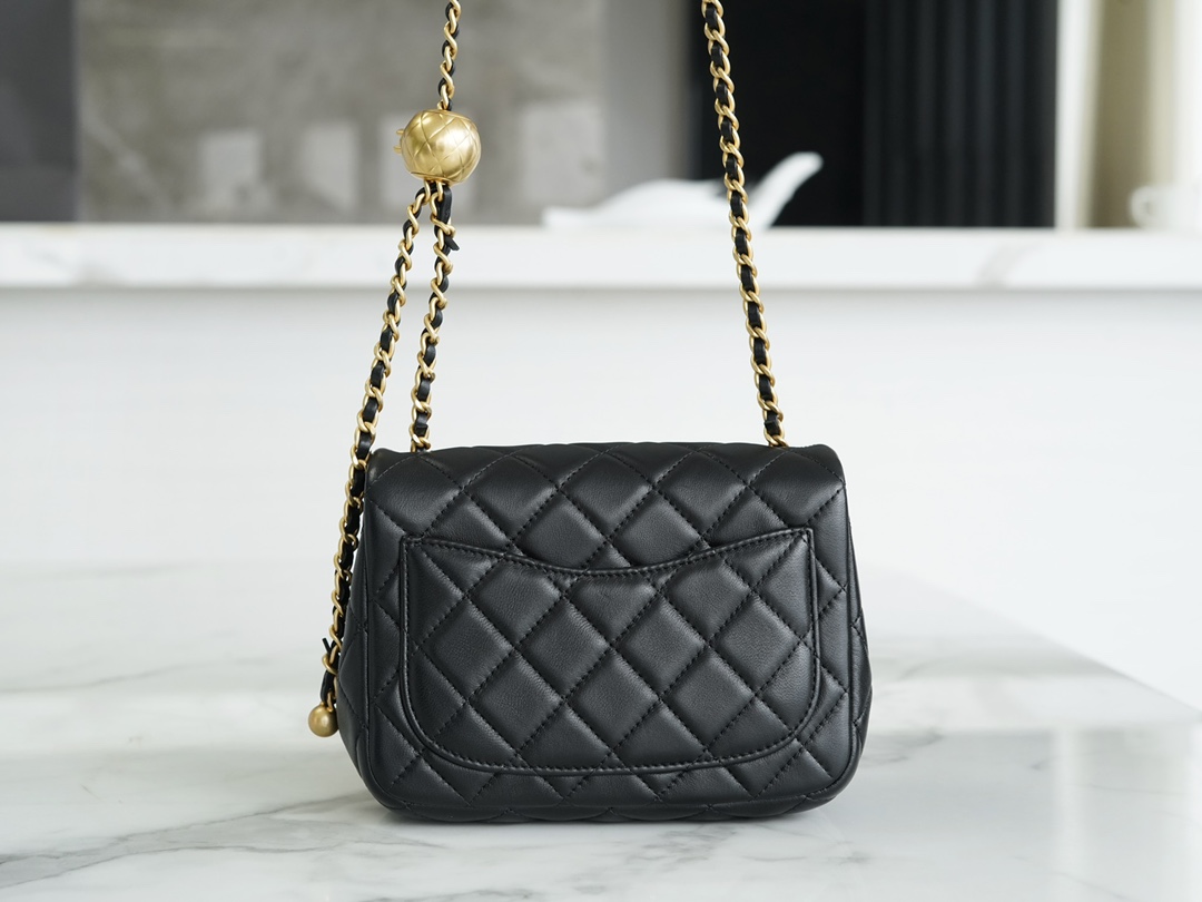 Chanel 23C Metal Ball Boy Bag, Black, Lambskin  