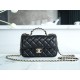 Chanel 23A Rhinestone Handle CF Mini, Black, Lambskin  