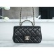 Chanel 23A Rhinestone Handle CF Mini, Black, Lambskin  