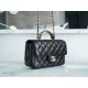 Chanel 23A Rhinestone Handle CF Mini, Black, Lambskin  