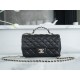 Chanel 23A Rhinestone Handle CF, Small, Black, Lambskin  