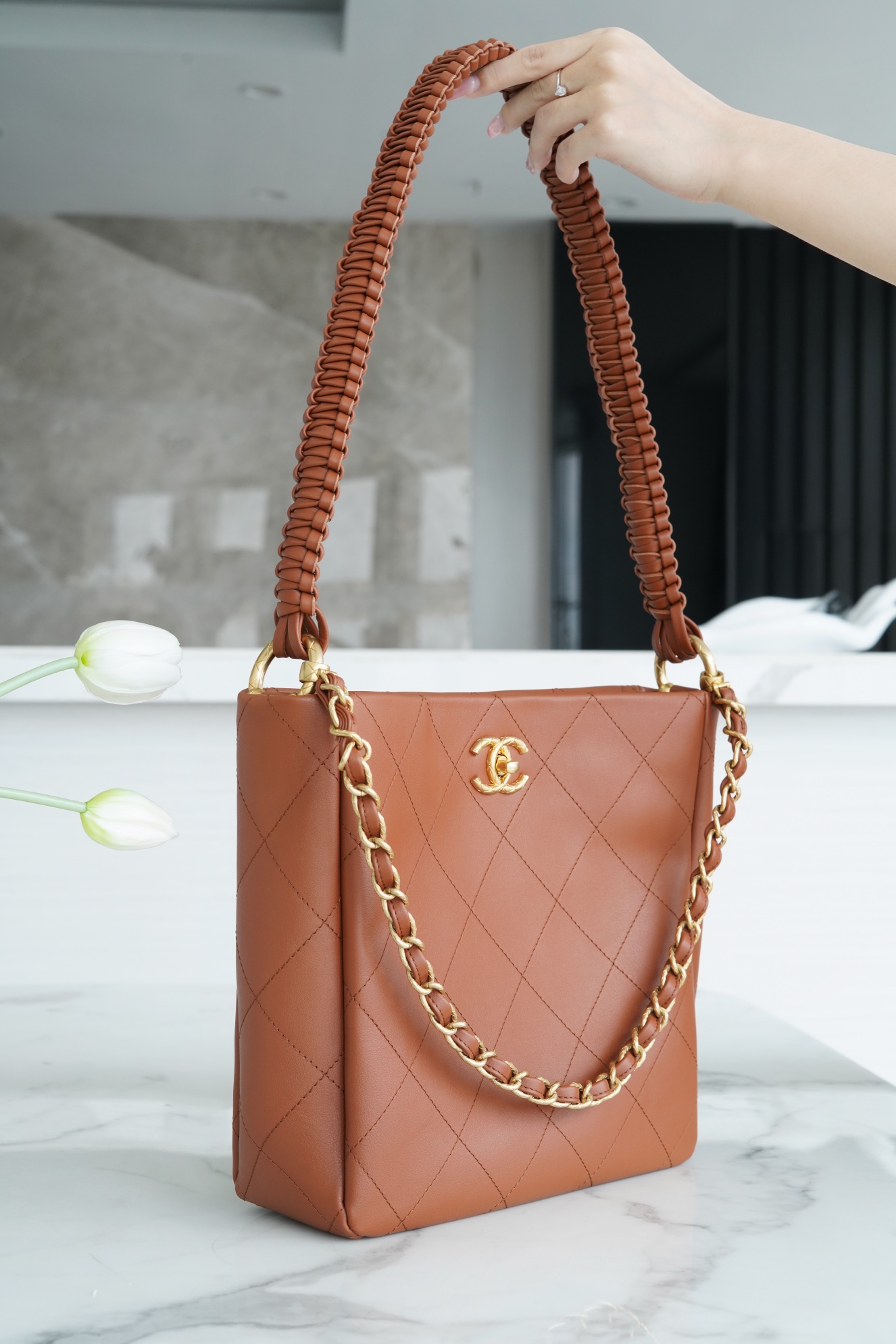 Chanel 23A New Hobo Hippie Bag, Caramel, Calfskin  