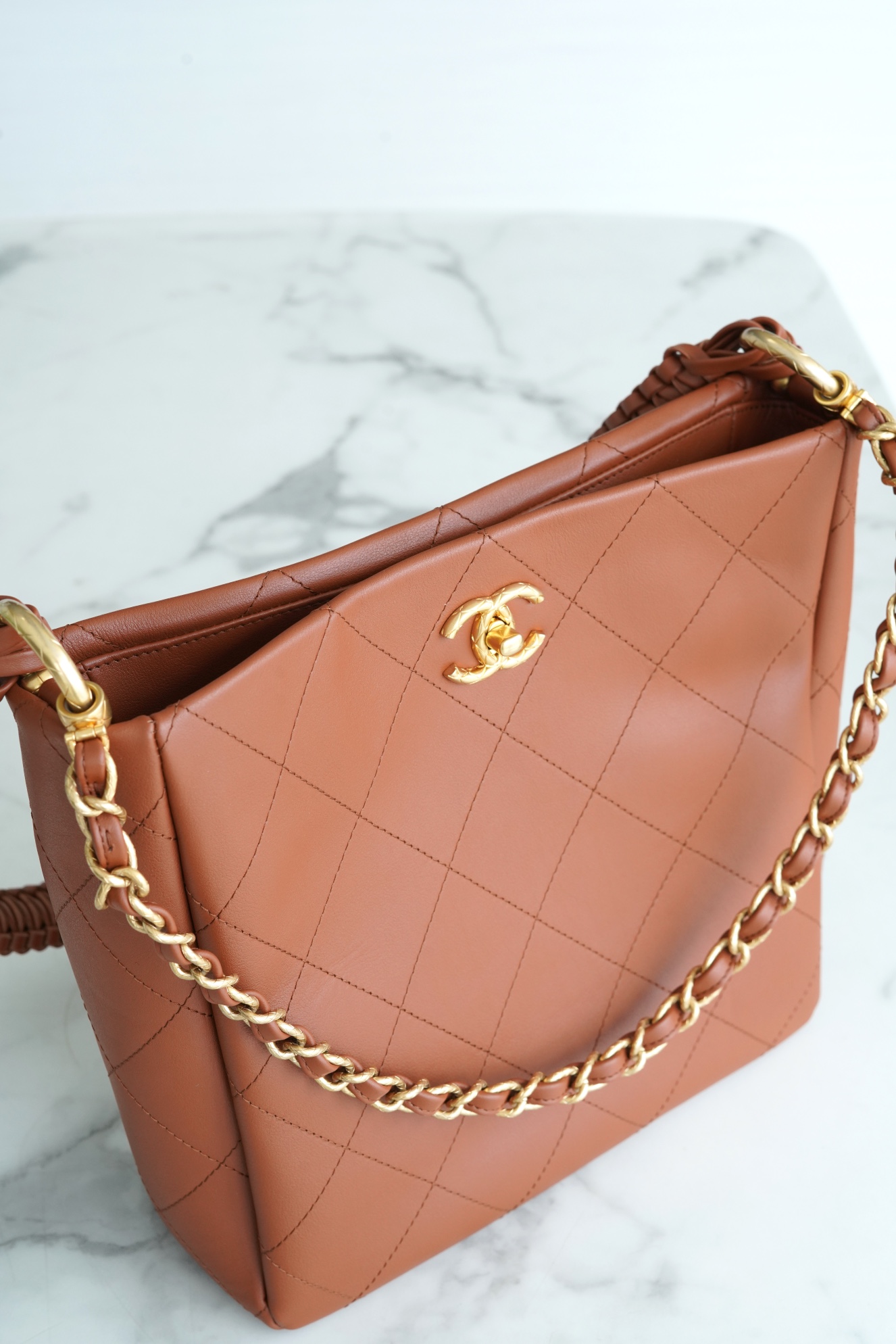 Chanel 23A New Hobo Hippie Bag, Caramel, Calfskin  