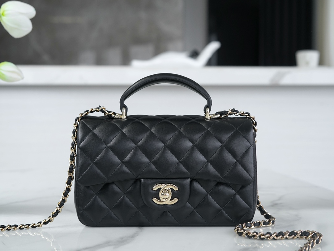 Chanel 23P Handle CF Mini, Black, Lambskin  