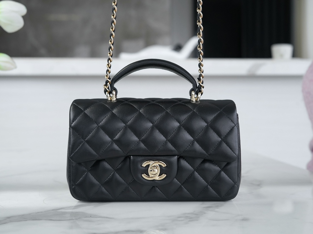 Chanel 23P Handle CF Mini, Black, Lambskin  