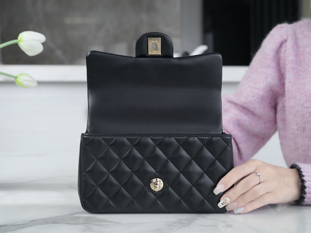 Chanel 23P Handle CF Mini, Black, Lambskin  