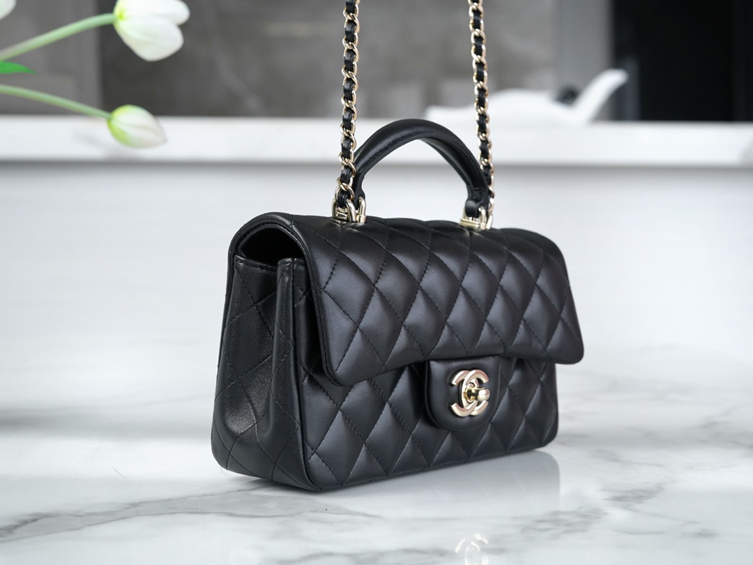 Chanel 23P Handle CF Mini, Black, Lambskin  