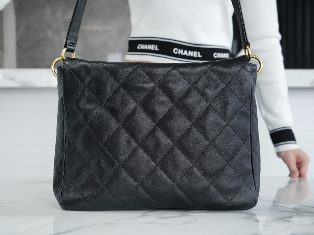 Chanel 24P Hobo Messenger Bag, Large, Black, Oil Waxed Calfskin  