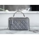 Chanel 23K Fall/Winter New "Mini Double C" Handle Long Box, Gray, Lambskin  