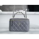 Chanel 23K Fall/Winter New "Mini Double C" Handle Long Box, Gray, Lambskin  