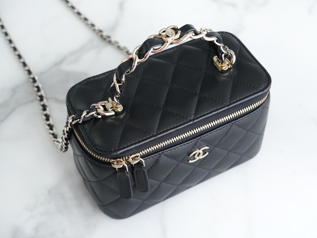 Chanel 23K Fall/Winter New "Mini Double C" Handle Long Box, Black, Lambskin  