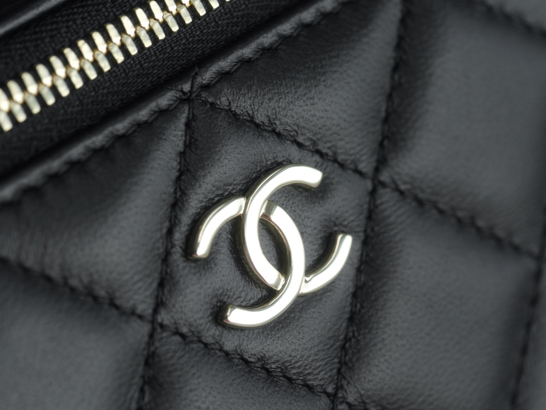 Chanel 23K Fall/Winter New "Mini Double C" Handle Long Box, Black, Lambskin  