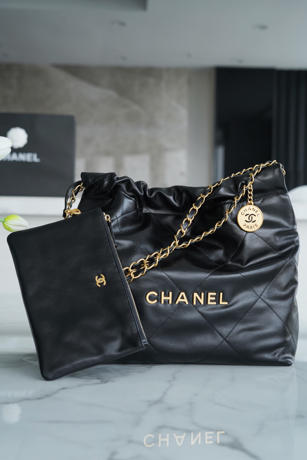 Chanel 22P Spring/Summer New 22 Bag, Small, Black, Gold Hardware  