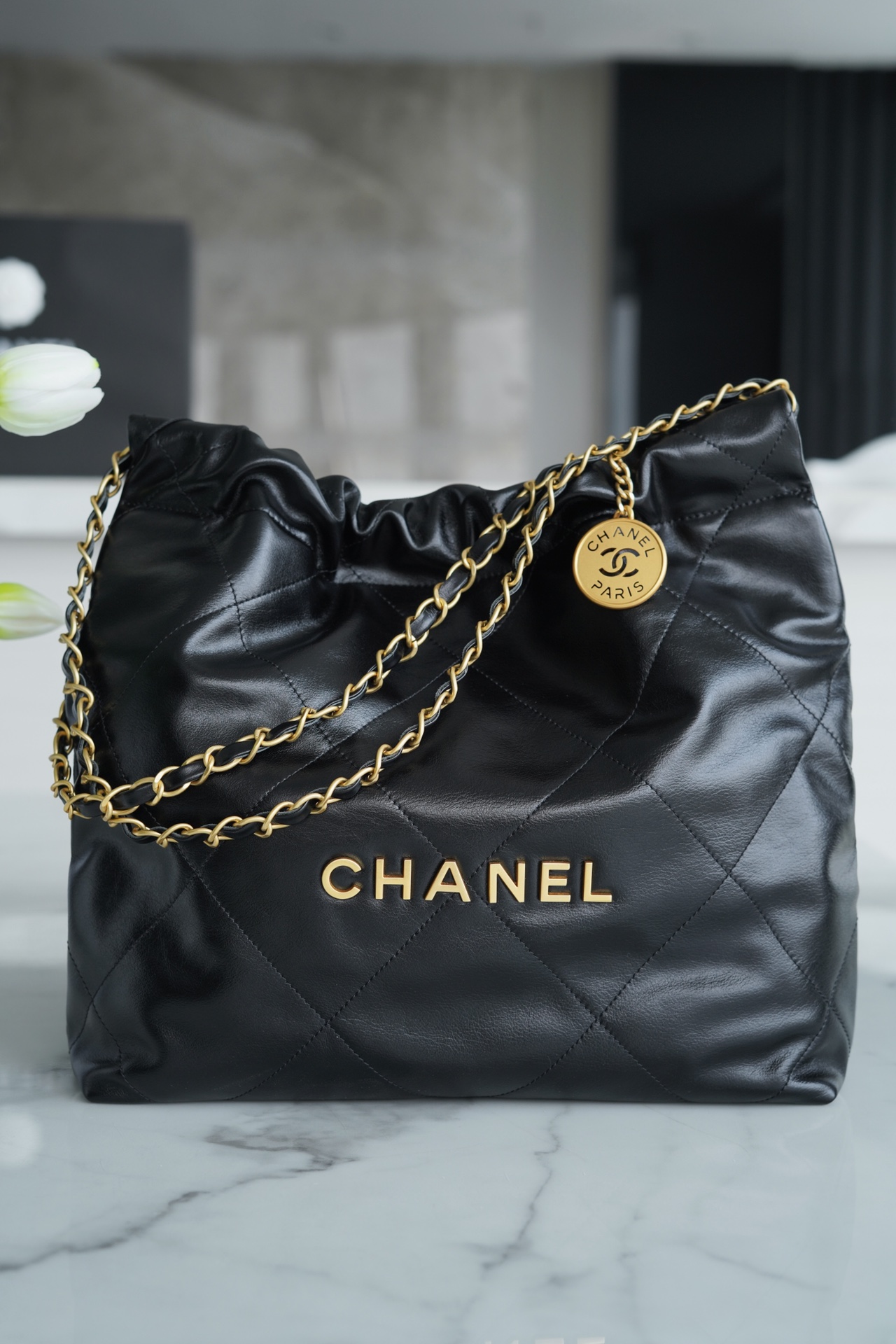 Chanel 22P Spring/Summer New 22 Bag, Small, Black, Gold Hardware  