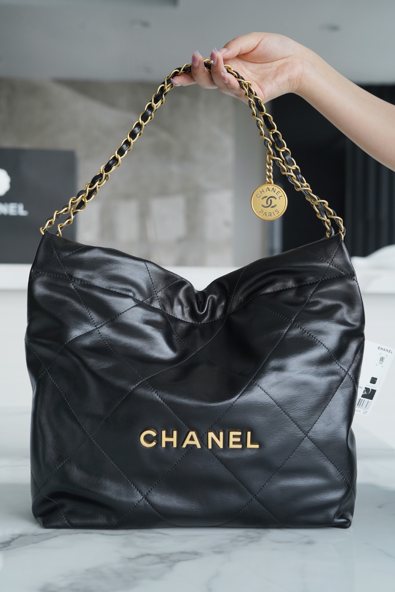 Chanel 22P Spring/Summer New 22 Bag, Small, Black, Gold Hardware  