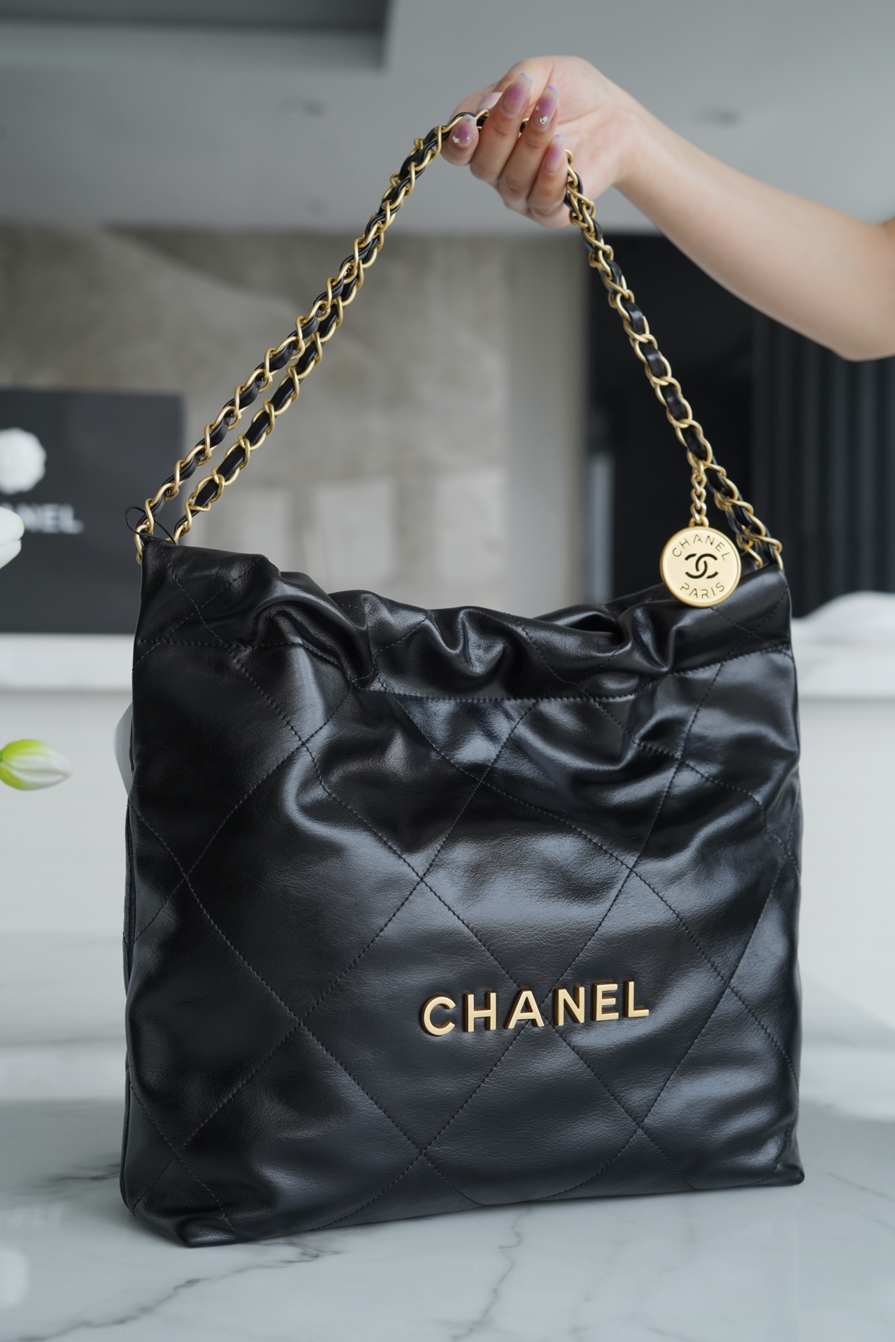 Chanel 22P Spring/Summer New 22 Bag, Small, Black, Gold Hardware  