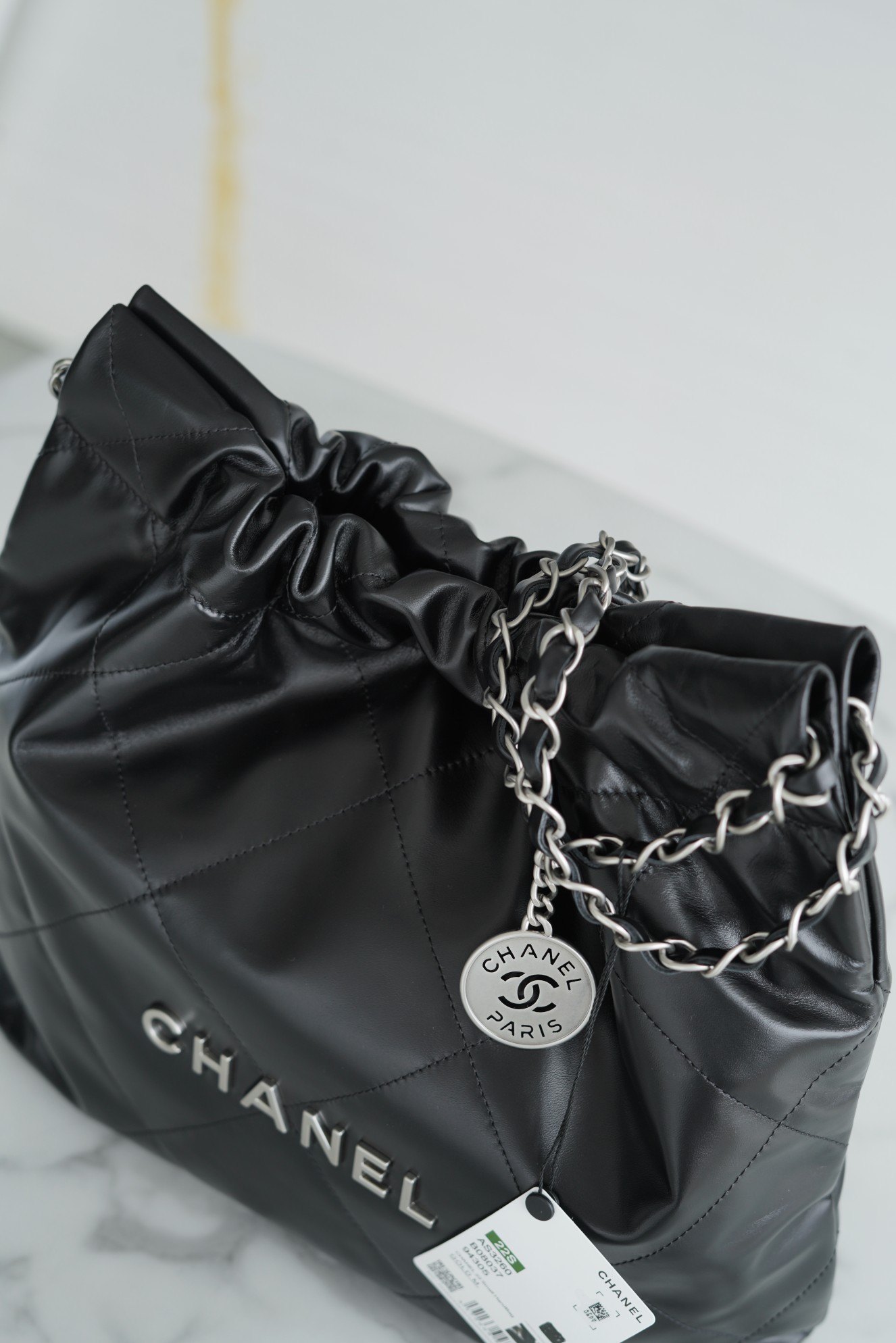 Chanel 22P Spring/Summer New 22 Bag, Small, Black, Silver Hardware  