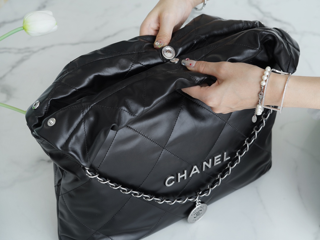 Chanel 22P Bag, Black, Silver Hardware, Medium  