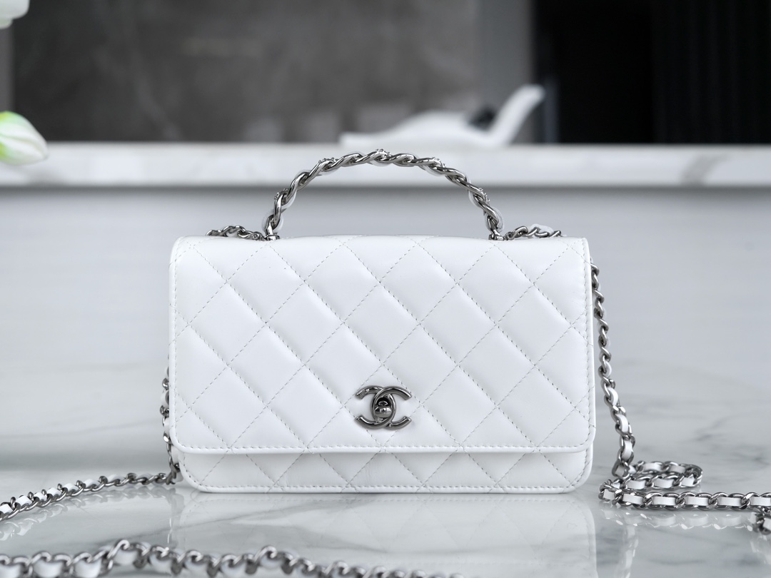 Chanel 23K Rhinestone Handle WOC, White, Calfskin  