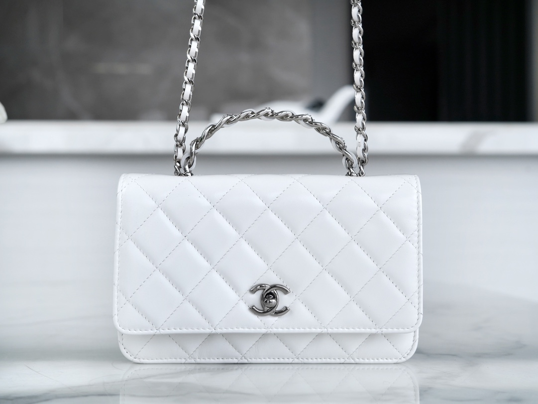 Chanel 23K Rhinestone Handle WOC, White, Calfskin  