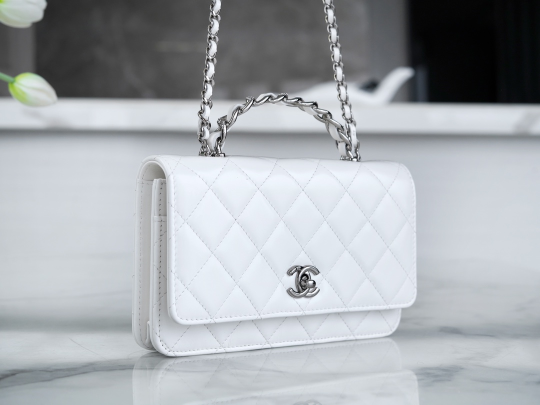 Chanel 23K Rhinestone Handle WOC, White, Calfskin  