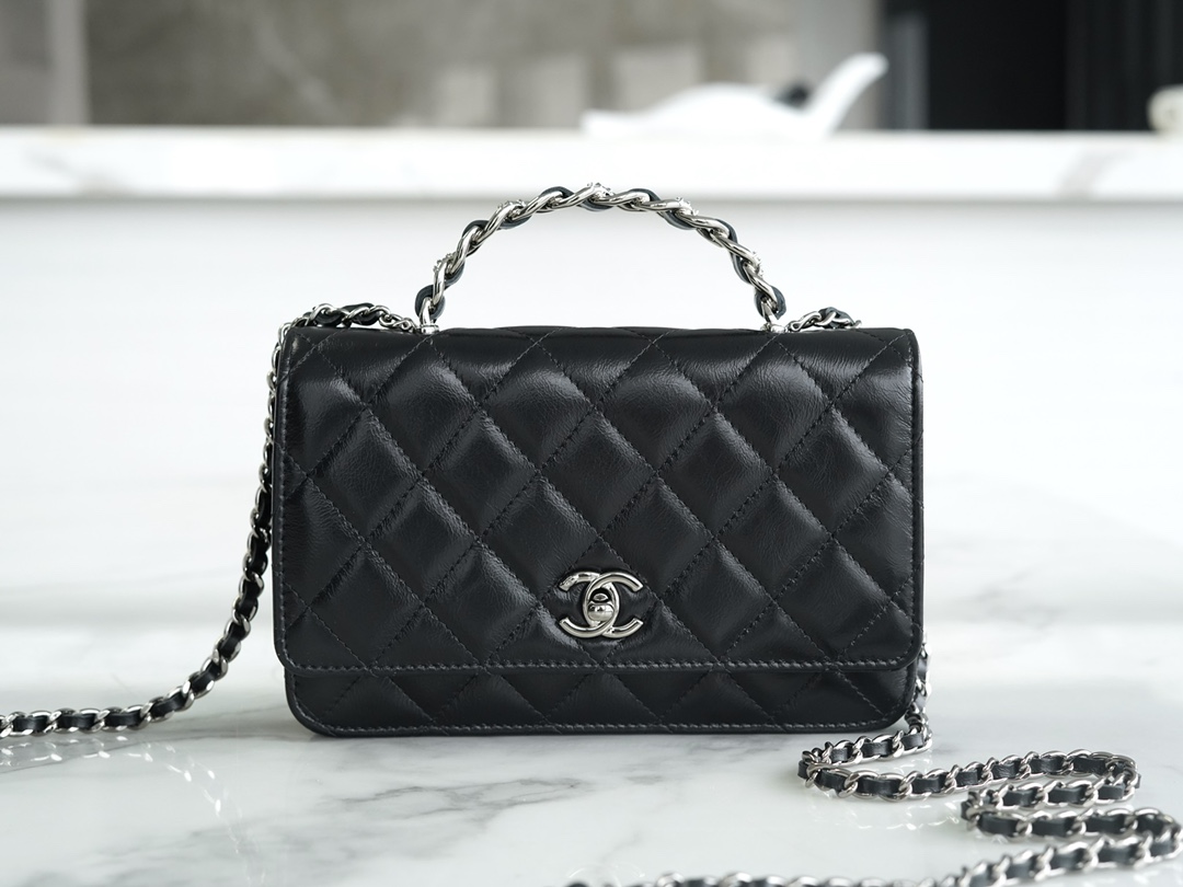 Chanel 23K Rhinestone Handle WOC, Black, Calfskin  