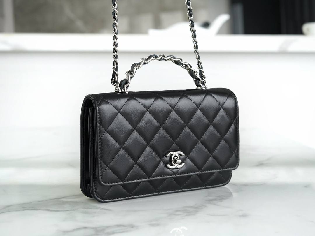 Chanel 23K Rhinestone Handle WOC, Black, Calfskin  