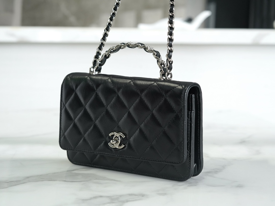 Chanel 23K Rhinestone Handle WOC, Black, Calfskin  