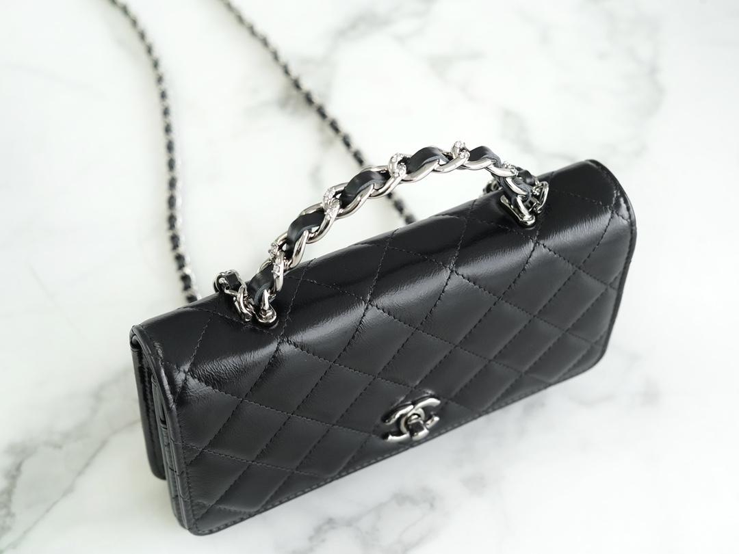 Chanel 23K Rhinestone Handle WOC, Black, Calfskin  