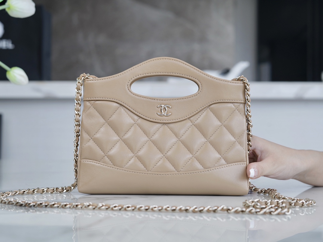 Chanel 24S Horizontal 31 Bag Nano, Milk Tea Almond, Oil Waxed Lambskin  