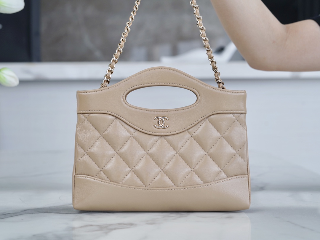 Chanel 24S Horizontal 31 Bag Nano, Milk Tea Almond, Oil Waxed Lambskin  