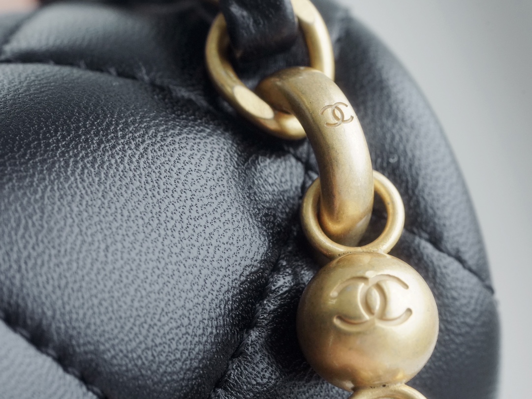 Chanel 24P Pearl Chain, Large Square Bag, Black  