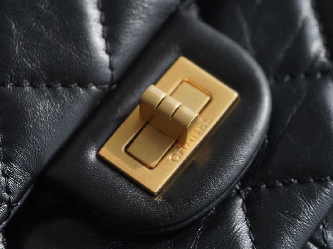 Chanel Small Black & Gold Calfskin - Hardware Detail Close-Up  