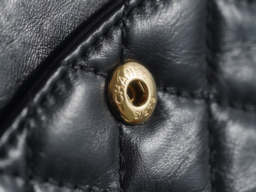 Chanel Small Black & Gold Calfskin - Hardware Detail Close-Up  