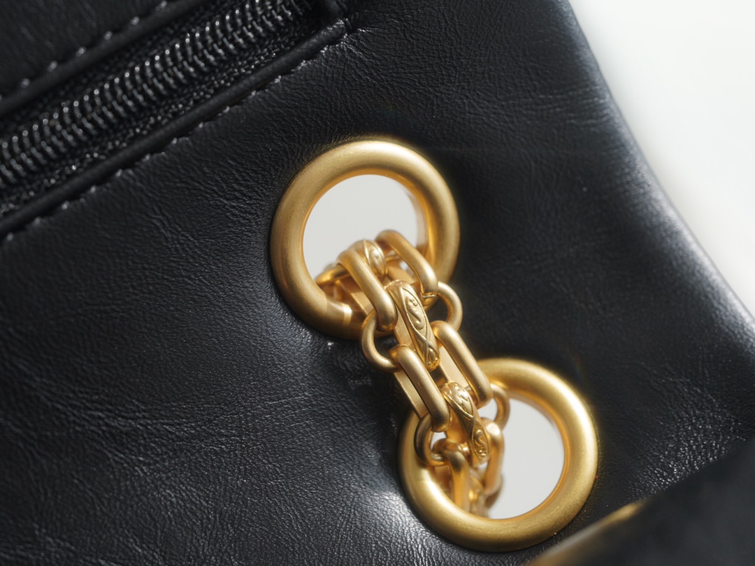 Chanel Small Black & Gold Calfskin - Hardware Detail Close-Up  