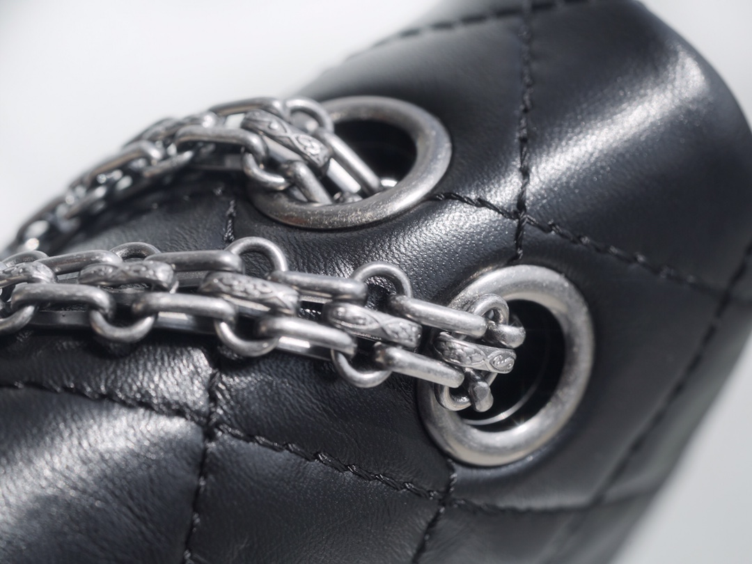 Chanel Black & Silver Calfskin - Hardware Detail Close-Up  