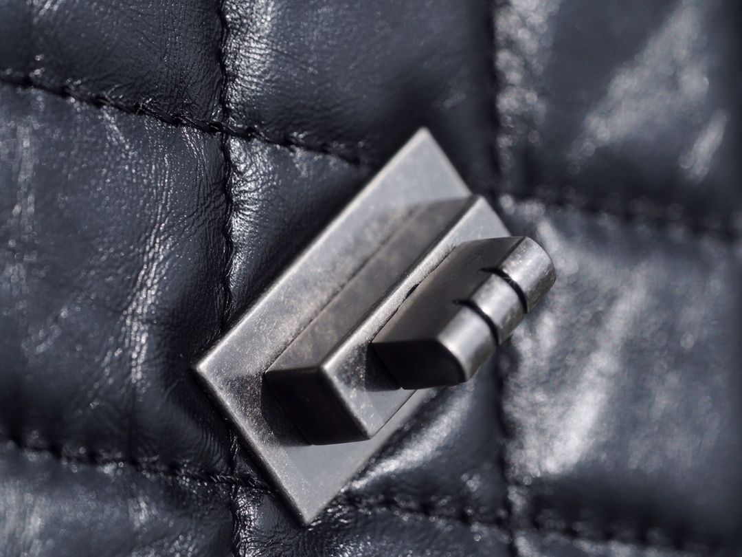 Chanel Black & Silver Calfskin - Hardware Detail Close-Up  