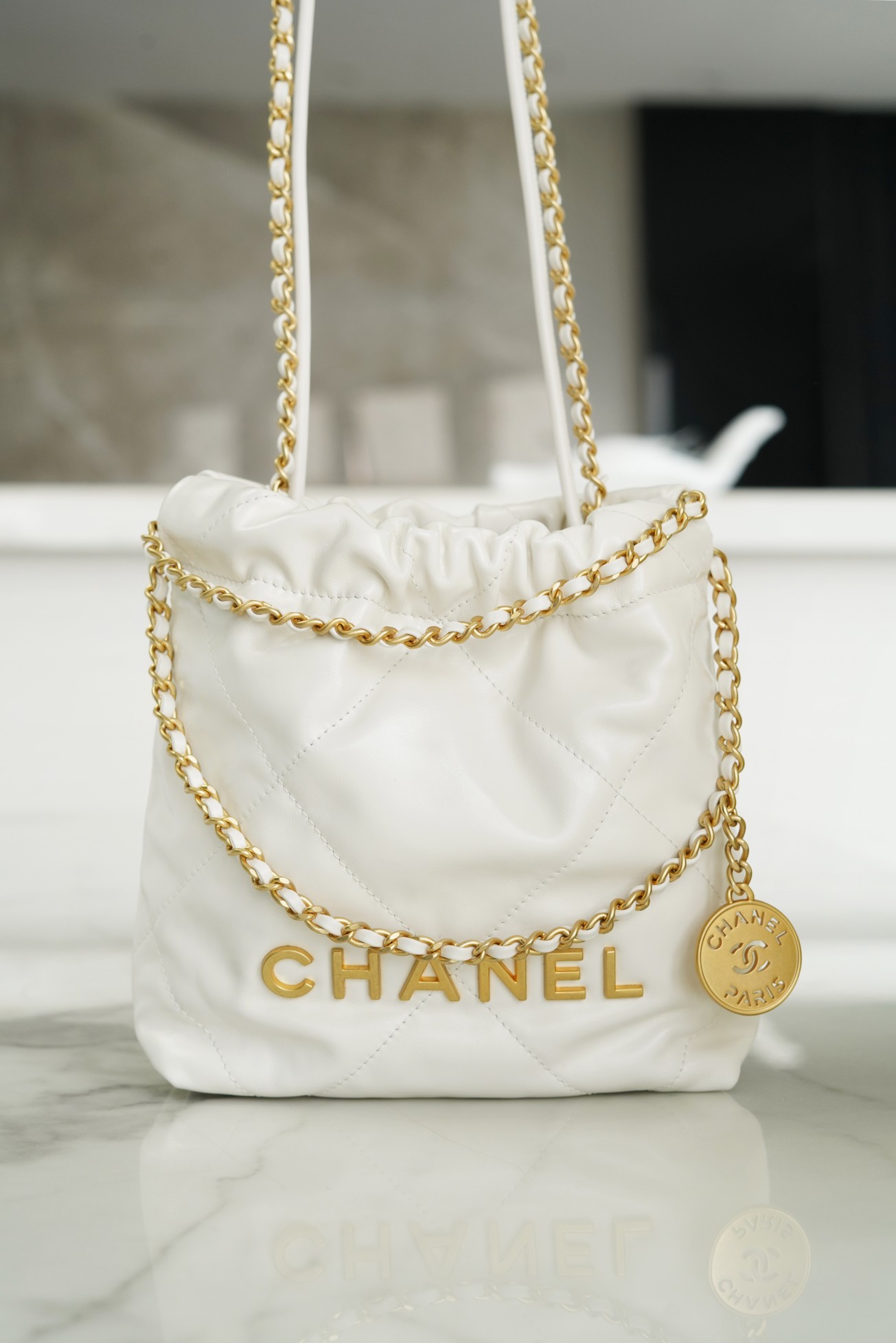 Chanel 23S 22 Mini Bag Platinum Calfskin  