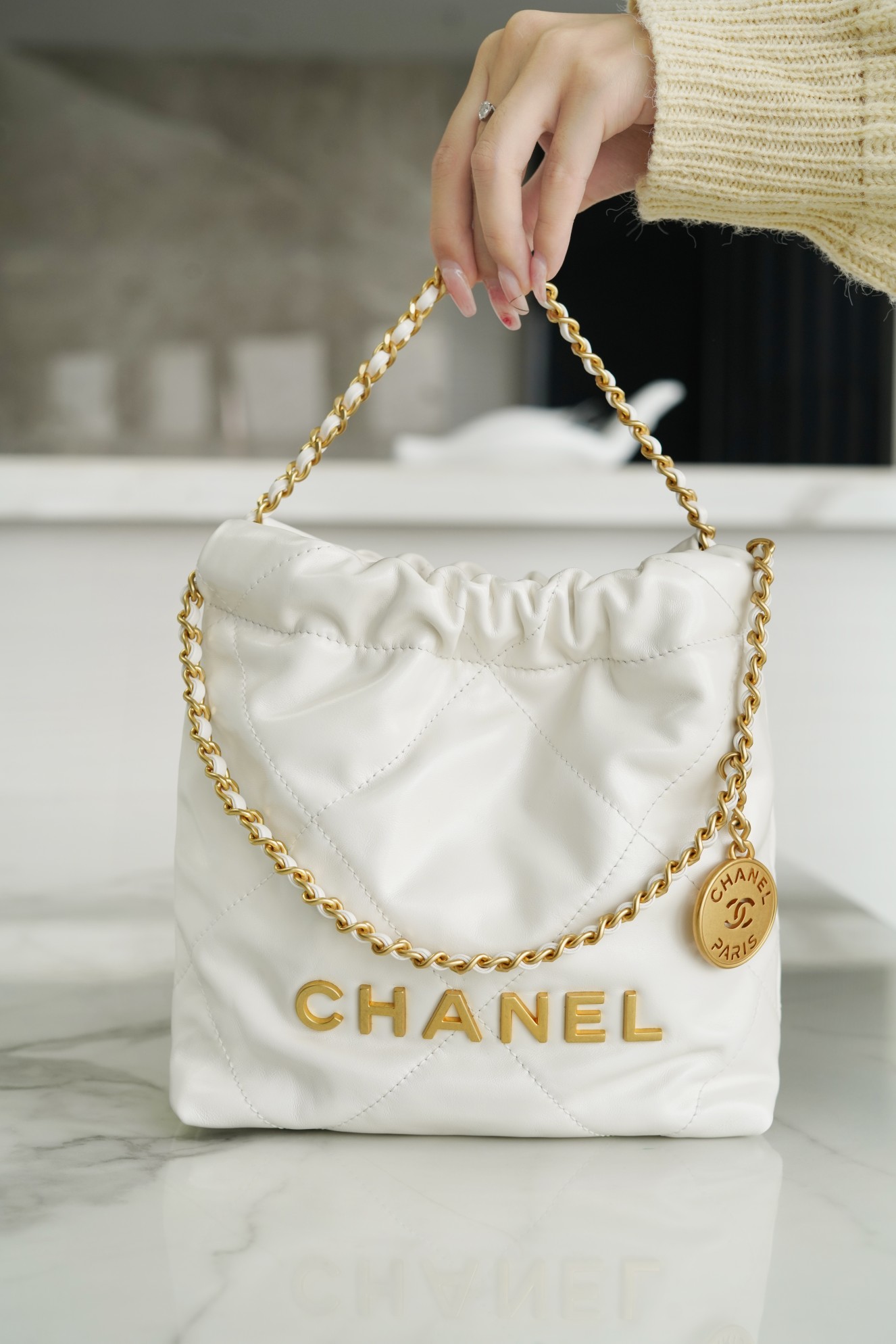 Chanel 23S 22 Mini Bag Platinum Calfskin  