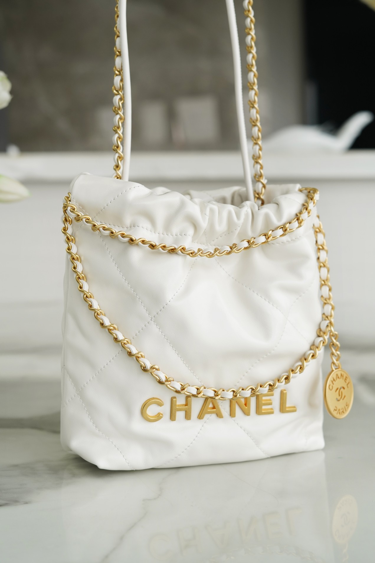 Chanel 23S 22 Mini Bag Platinum Calfskin  