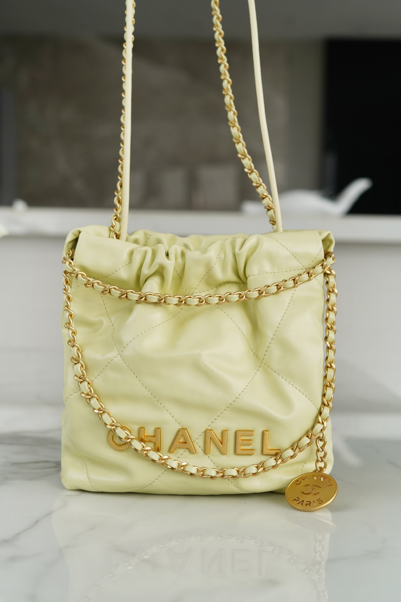 Chanel 23S 22 Mini Bag Chick Yellow Calfskin