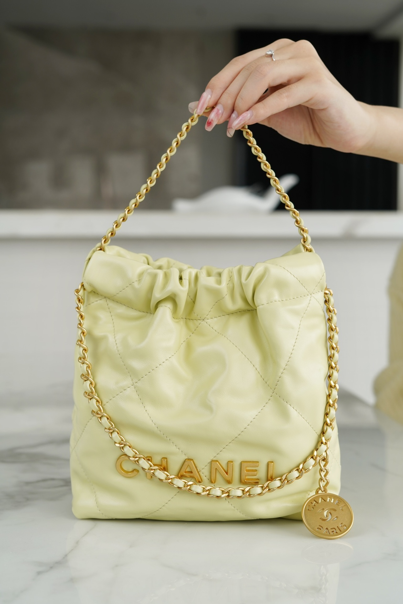 Chanel 23S 22 Mini Bag Chick Yellow Calfskin