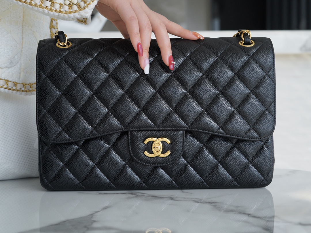 CF Classic Flap Jumbo Caviar Calfskin Black & Gold  